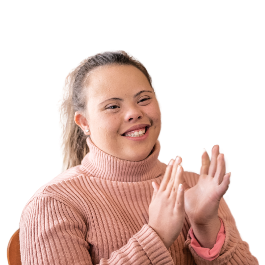 A woman claps with a smile, showing her positive feedback for the DIAL service.